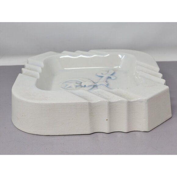 Vintage White Ceramic Ashtray With Blue Sword & Star Design - Picture 2 of 10